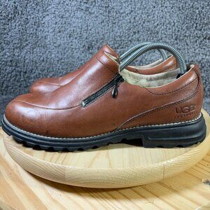 Ugg Shoes Shearling Loafer Womens Size 10 Brown Leather Sheepskin Lined Wool Zip